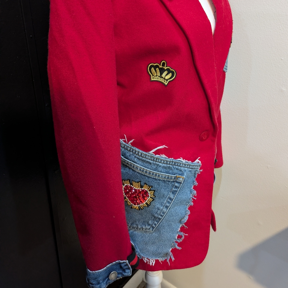 Red Custom Patchwork Valentines Day Blazer Xl(14-16) - Picture 6 of 9